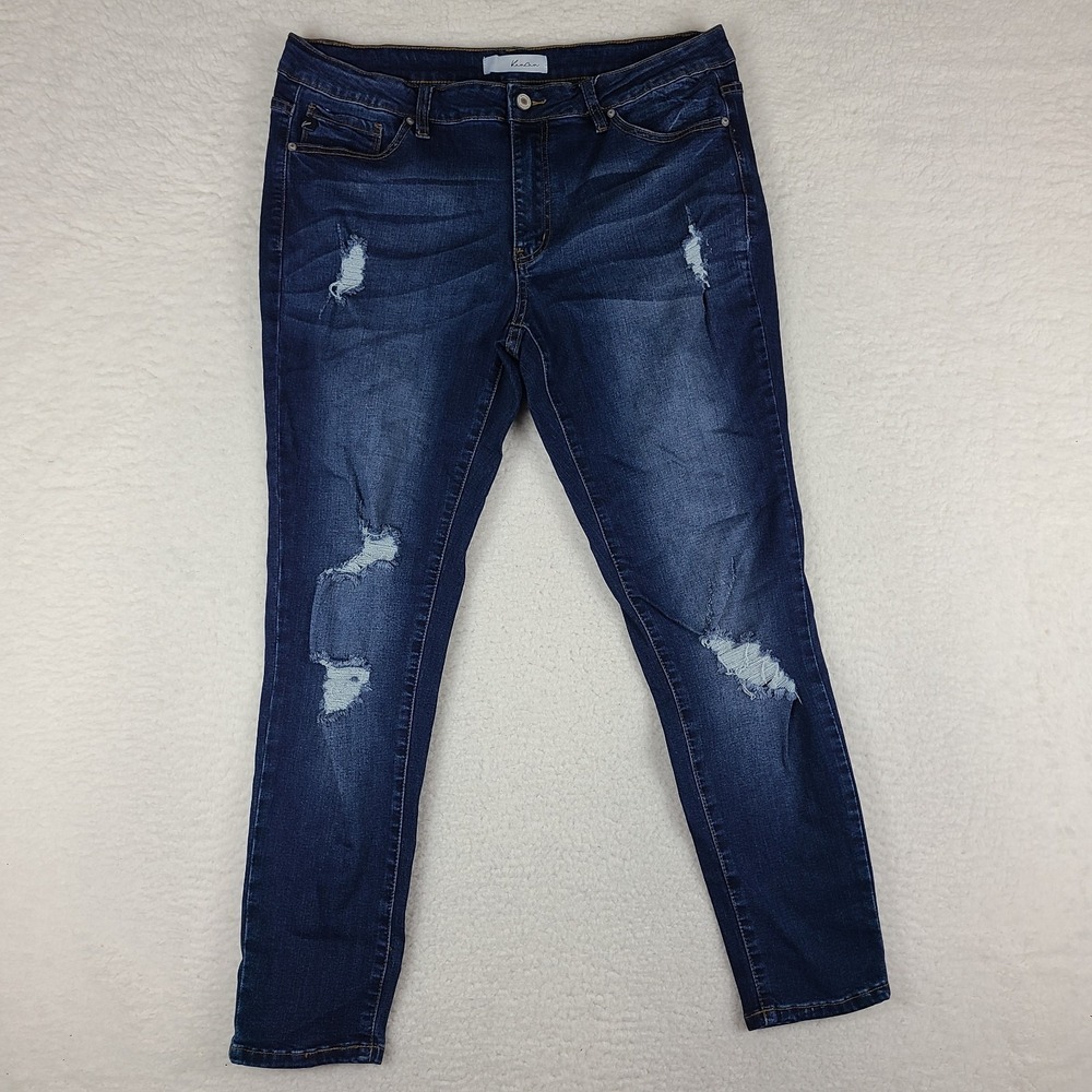 KanCan Jeans Womens XL‎ Blue Skinny Distress Dark Wash Denim